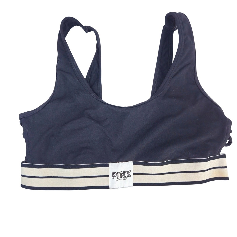 PINK Victoria's Secret‎ Ultimate Unlined Sports Bra Black Lattice Strappy Medium